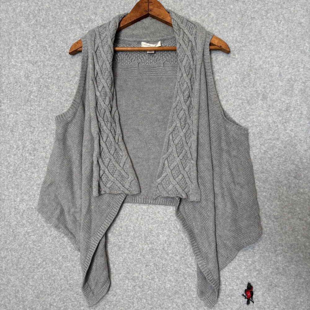 Christopher & Banks Women's Small Gray Cable Knit Open Front Cardigan Vest Comfy